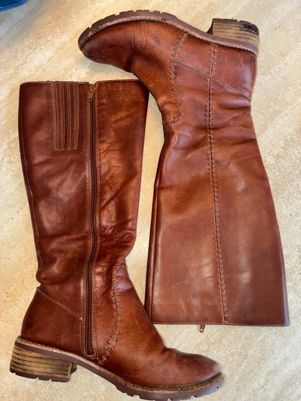 SOFFT Tall Leather "Chelsea" Boots with inside zip & block heel. Medium Brown. 7